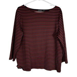Liz Claiborne Collection Womens XL Black Red Striped Boat‎ Neck Long Sleeve Top